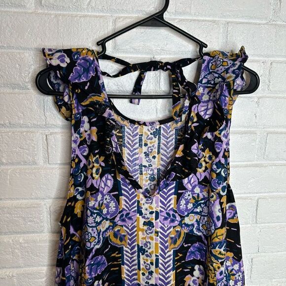 Free People Tunic Summer In Tulum Purple Floral Linen Blend size Large - Picture 3 of 6